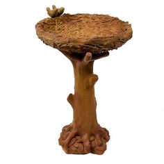 a birdbath sitting on top of a tree stump