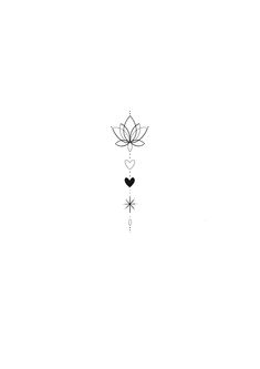 a black and white drawing of a flower with two hearts on it's side