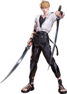 an anime character holding two large swords