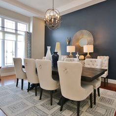 (paid link) Amazing dining room colour ideas to impress your dinner. Blue Dining Room Walls, Blue Dining Room, Dining Room Accents, Living Room Dining Room Combo, Dining Room Blue