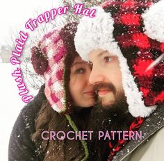 a man and woman wearing winter hats in the snow with text that reads crochet pattern