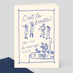 a card with the words cest la fete written in blue ink on it