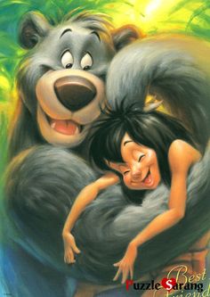 a painting of a woman hugging a bear