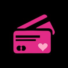 a pink credit card with a heart in the center on a black background, which is also part of a wallet