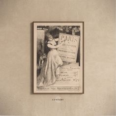 an old fashion magazine cover with a woman in a dress holding a sign that reads paris