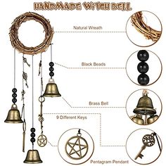 the parts of a handmade witch bell