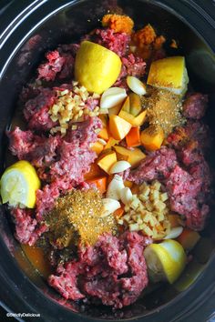 the food is prepared and ready to be cooked in the crock pot for dinner