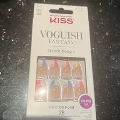 Kiss Voguish Fantasy M Nails- Any 3 Sets For $35 Kiss Products, Kiss Pink, Kiss, Pink White, Nails, Pink, Color