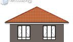 a drawing of a house with three windows and a roof that has a red tile on it