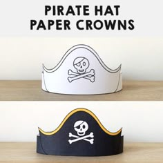 pirate hat paper crowns with skull and crossbones on the front, and back