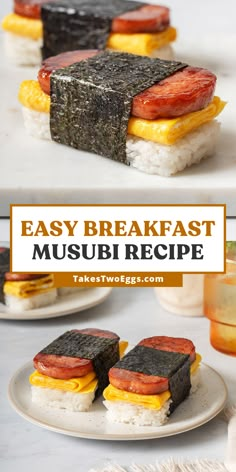 This Hawaiian spam musubi with egg is the easy breakfast your tastebuds deserve. Layered with sweet and salty caramelized spam, a soft rolled omelette, and soft and springy, seasoned sushi rice with a touch of roasted seaweed. This breakfast spam musubi recipe is so incredibly easy to make! Spam Egg Musubi, Spam Nori Wrap, Breakfast Spam Musubi, Sushi With Egg, Rolled Egg Omelette, Egg Sushi Rolls, Spam Rolls Sushi, Spam And Egg Musubi, Easy Salty Food Recipes