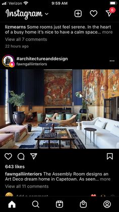 the instagram page for an interior designer