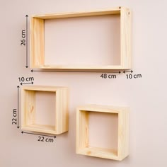 two wooden shelves are shown with measurements for each shelf in the same size and width