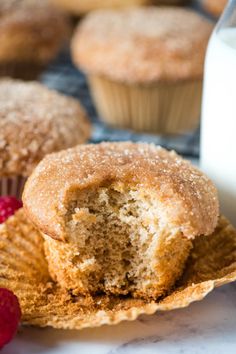 a muffin cut in half on top of a plate