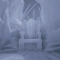 an ice sculpture in the shape of a chair with icicles on it's sides