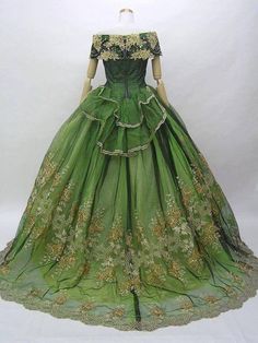 1860's Ball Gown, back view  Victoria and Albert Museum Green Dresses