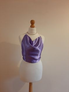 A cowl neck top designed and hand made in Ireland. Made to fit women UK size 6-7. :)  perfect for a glamorous night out! Sleeveless Fitted Crop Top For Party, Chic Satin Halter Top For Party, Chic Party Satin Halter Top, Spring Party Top With Cowl Back, Glamorous Satin Party Top, Party Top With Cowl Back, Chic Cowl Neck Halter Top, Cowl Neck Tops For Summer Night Out, Cowl Neck Tops For Night Out In Spring