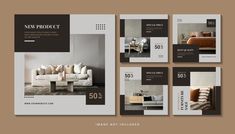 a set of brochures with furniture and decor items on the front, back and side