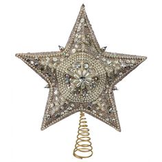 a decorative star ornament hanging from a spiral spring