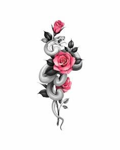 a rose and snake tattoo design on a white background