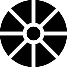 a black and white circle with four spokes