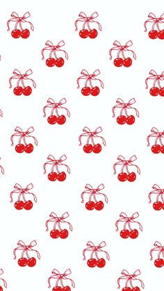 red cherries tied with ribbon on white background seamless wallpaper pattern for fabric