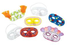 six masks with different designs and colors