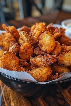 some fried food in a bowl on a table