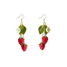 Cute Funny Earrings, Found Object Earrings, Raspberry Accessories, Wishlist Moodboard, Cute Earing, Elder Berry, Cute Small Earrings, Simple Beaded Earrings, Raspberry Jewelry