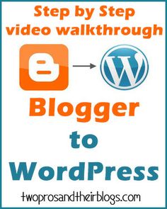 the words blogger to wordpress are displayed in front of a blue and white background