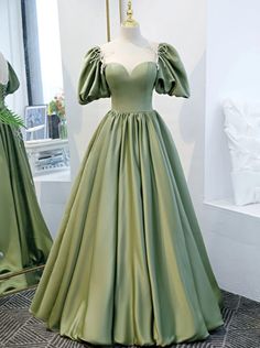 Gaun Abad Pertengahan, Green Princess, Midi Bridesmaid Dress, Green Evening Dress, Prom 2022, Satin Ball Gown, A Line Prom Dress, Prom Dress Evening, Prom Dress Ideas