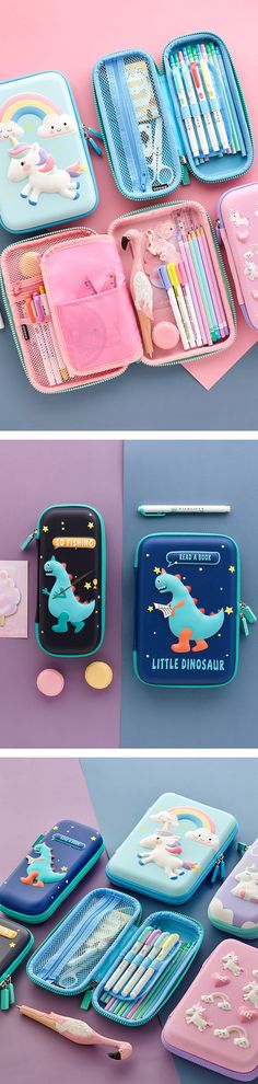 Large Zippered Unicorn Dinosaur Hardtop Organizer Pencil Case Cute Pencil-shaped Pencil Case For End Of School Year, Blue Stationery For Back To School, Novelty Pencil Case With Pen Holders For School, Novelty School Pencil Case With Pen Holders, Playful Portable Stationery For School, Blue Educational Stationery For School, Educational Blue Stationery For School, Playful Pencil Case With Pen Slots For School, Educational Blue Pencil Case With Pen Holders