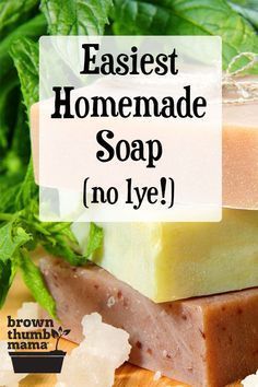 soap bars stacked on top of each other with the words easy homemade soap no lye