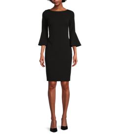 From Calvin Klein&#x2C; this dress features:sheath silhouetteBoat neckline3/4 bell sleeves back zip closurepolyester/spandexdry cleanImported. Cheap Calvin Klein Summer Mini Dress, Fitted Bodycon Dress With Bell Sleeves, Fitted Bell Sleeve Mini Dress For Work, Formal Fitted Mini Dress With Bell Sleeves, Fitted Mini Dress With Bell Sleeves For Work, Career Sheath Dresses For Fall, Workwear Mini Dress With Bell Sleeves, Fall Bell Sleeve Dresses For Workwear, Formal Bell Sleeve Mini Dress