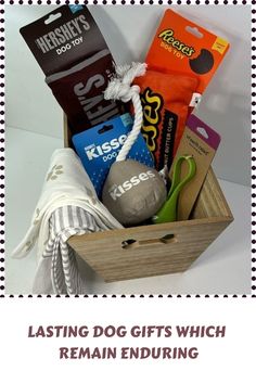 a dog gift box filled with treats and other items for someone to put in it