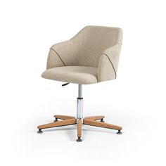 a beige office chair with wheels on an isolated white background