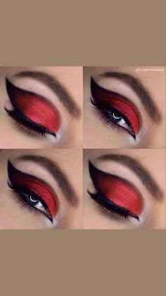 Make Up Ideas For Begginers, Diy Devil Costume Women Make Up, Rocker Glam Makeup, Devils Makeup Halloween, Gothic Devil Makeup, Red Halloween Eye Makeup, Devil Costumes Women, Pretty Devil Makeup, Devil Inspired Makeup