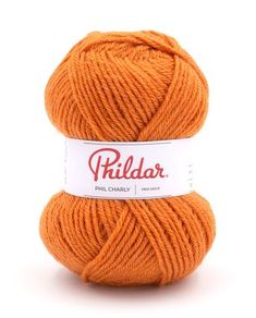 an orange ball of yarn with the word philar on it in red and white