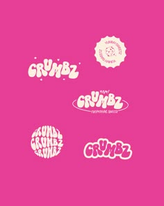 various stickers on a pink background with the word grumpz in different languages