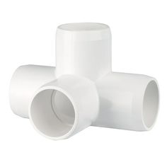 three white plastic pipes on a white background