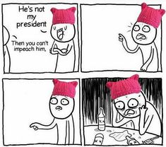 a comic strip with an image of two people wearing pink hats and one is looking at the