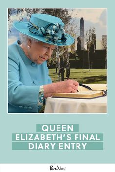 the queen elizabeth's final diary is on display in this book, which features an image of her writing