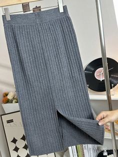 Lasaky - Knit Midi Skirt High Waist Slit Skirt Thickened Woolen Straight Skirt Straight Long Skirt, Body Skirt, Leather Pleated Skirt, Skirt High Waist, Knit Midi Skirt, Tweed Skirt, Long Sleeves Coats, Hem Skirt, Mid Length Skirts