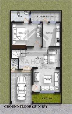 the ground plan for an apartment with three bedroom and two bathrooms, which are located on one