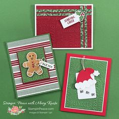 three christmas cards, one with a ginger bear and the other with a santa hat