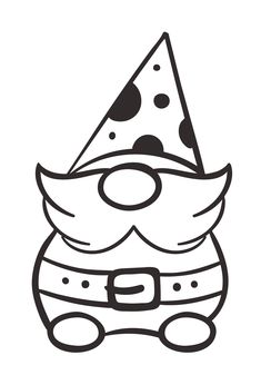 a black and white drawing of a gnome with a hat on it's head