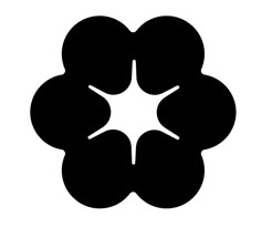 a black and white flower with four petals in the shape of a star, on a white background