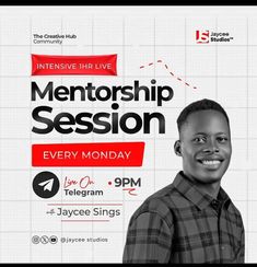 a flyer for the mentorship session with an image of a young man in plaid shirt