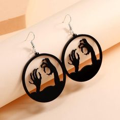 Lightweight Laser Cut Plastic Drop Style Earrings For Pierced Ears. New Condition. Creepy Hand, Hand Silhouette, Claw Design, Plant Earrings, Personality Gifts, Halloween Goth, Laser Cut Wood Crafts, Round Dangle Earrings, Zombie Halloween