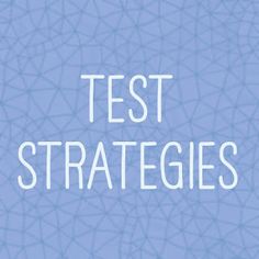 the words test strategies are written in white on a blue background with lines